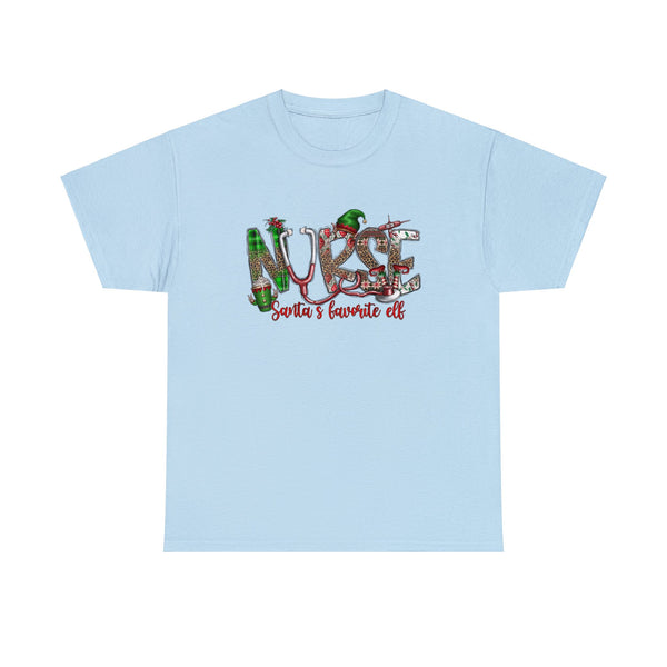 Santa's Favorite Elf Nurse Christmas Funny Shirt - Christmas Funny Holiday Graphic T Shirt Short Sleeve Unisex Jersey Tee