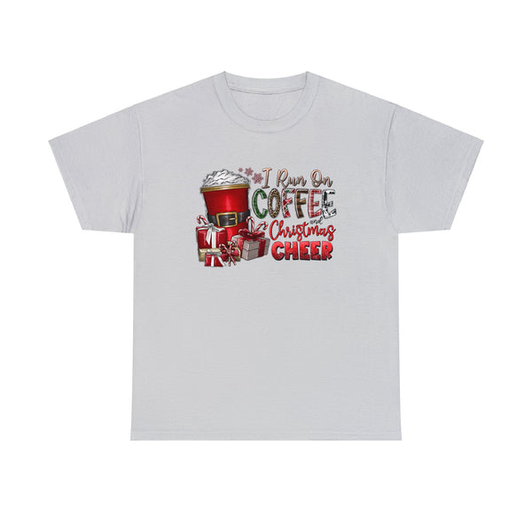 I Run On Coffee And Christmas Cheer Funny Shirt - Christmas Funny Holiday Graphic T Shirt Short Sleeve Unisex Jersey Tee