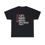 Innocent Until Proven Guilty Funny Shirt - Christmas Funny Holiday Graphic T Shirt Short Sleeve Unisex Jersey Tee