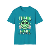 Feeling Luck Smiley Face St Patrick's Day Softstyle T Shirt - Funny Shirt, St Patties Shirt, Green Shirt