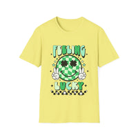 Feeling Luck Smiley Face St Patrick's Day Softstyle T Shirt - Funny Shirt, St Patties Shirt, Green Shirt