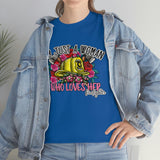 Just A Women Who Loves Her Firefighter T Shirt - 100% Cotton Short Sleeve Unisex T-Shirt