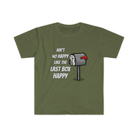 Last Box Happy - Softstyle Short Sleeve Unisex T Shirt, United States Postal Worker Postal Wear Post Office Postal Shirt