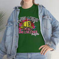 Just A Women Who Loves Her Firefighter T Shirt - 100% Cotton Short Sleeve Unisex T-Shirt